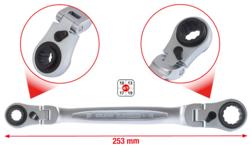 KS Tools 4 in 1 GEARplus umschaltbar Gelenk-Doppel-Ringschlüssel