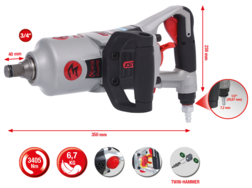 KS Tools 3/4" superMONSTER Hochleistungs-Druckluft-Schlagschrauber