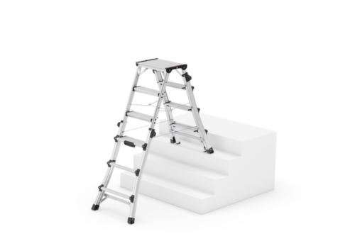 Hailo Teleskop-Stufen-Doppelleiter TopLine D100, 2 x 4 / 2 x 5 / 2 x 6 rutschsicher profilierte Sprossen und Stufen