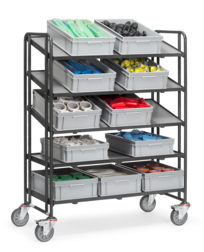 fetra Chariot à étagères GREY EDITION pour bac norme Europe, force 300 kg, 5 plateaux