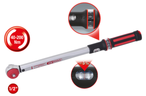 KS Tools Clé dynamométrique ERGOTORQUEprecision 40-200 Nm avec bouton rotatif à verrouillage rapide Tête à cliquet 1/2".