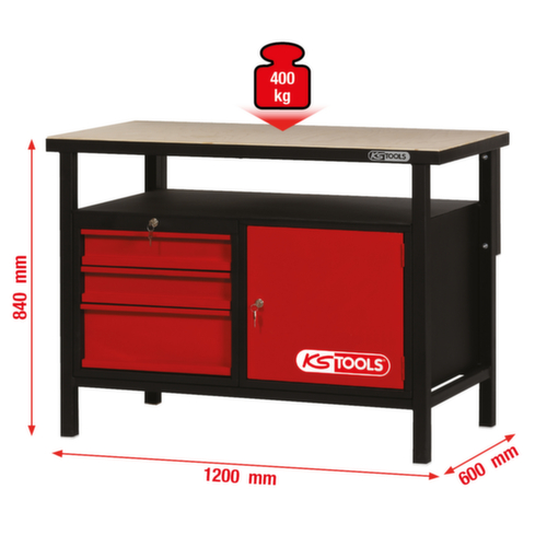 KS Tools Établi avec 3 tiroirs et 1 porte