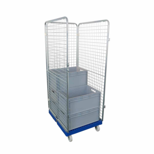 Bac sur roulettes rolltainer® avec 3 parois et porte