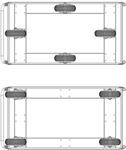 Kongamek Chariot à poignée de poussée avec surface de chargement en acier, force 1200 kg, plateau longueur x largeur 1400 x 760 mm