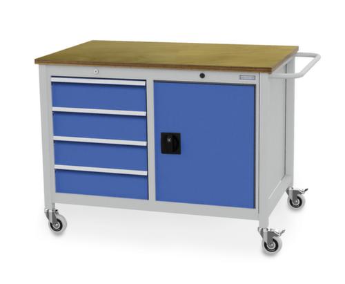 Bedrunka + Hirth Établi mobile, 4 tiroirs, 1 armoire, RAL7035 gris clair/RAL 5012 bleu clair