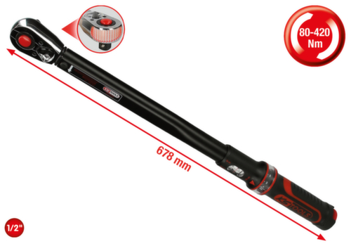 KS Tools Clé dynamométrique à cliquet de précision ERGOTORQUE® de 1/2"