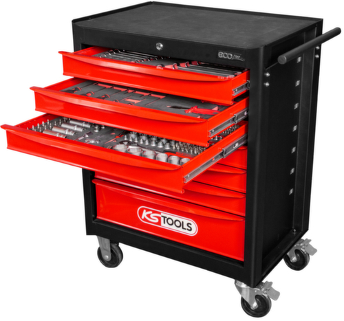 KS Tools ECOline BLACK/ROT Chariot d'atelier avec 7 tiroirs et 215 outils haut de gamme