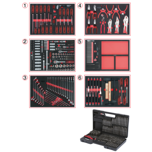 KS Tools ECOline BLACK/ROT Chariot d'atelier avec 7 tiroirs et 598 outils haut de gamme