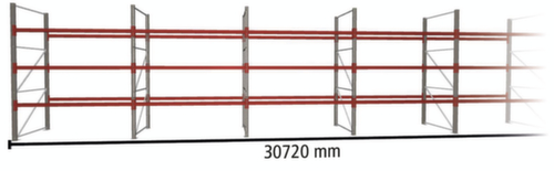 META Rayonnage à palettes MULTIPAL pour 132 palettes, largeur 30720 mm, 4 niveaux de stockage