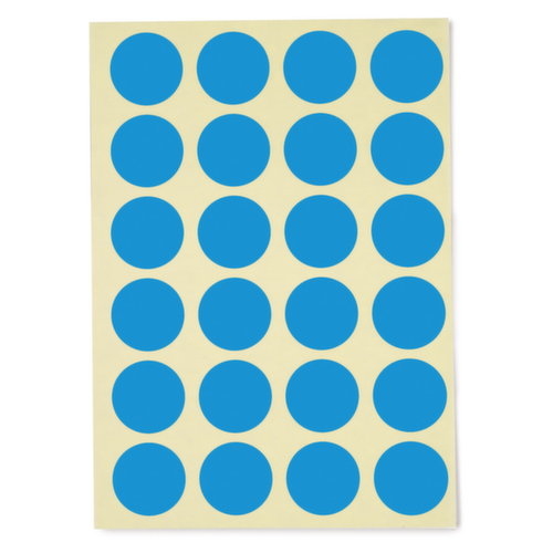 Pastille bleue adhésif permanent en planche A5 30 mm diam