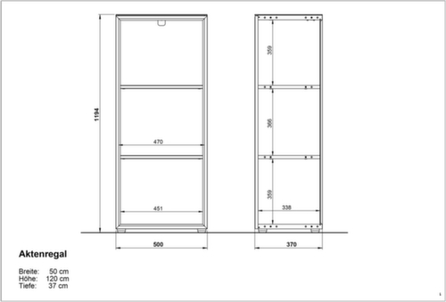 Rayonnage pour classeurs GW-MONTERIA avec tablette supérieure avec support en verre de sécurité