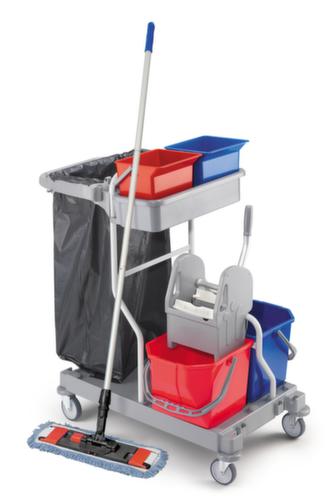 Nasswischwagen mit Mopp-Presse und Müllsackhalter, 2x15 l/2x6 l Eimer in rot/blau Milieu 1 L