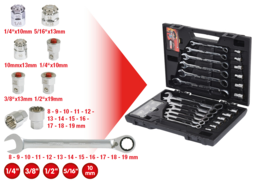 KS Tools GEARplus RINGSTOP-Ratschenringmaulschlüssel-Satz Standard 2 L