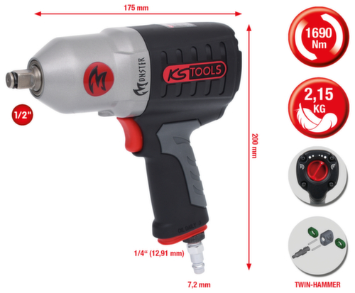 KS Tools 1/2" MONSTER Hochleistungs-Druckluft-Schlagschrauber Standard 2 L