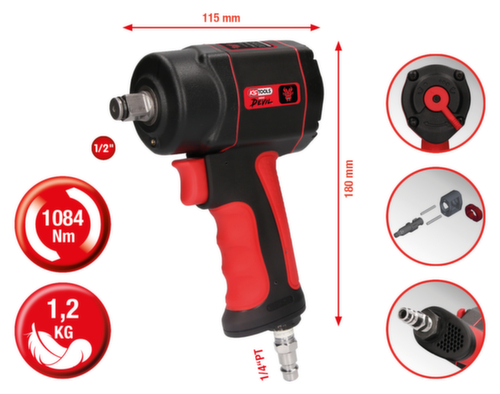 KS Tools 1/2" THE miniDEVIL Hochleistungs-Druckluft-Schlagschrauber Standard 2 L