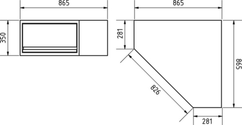 KRAFTWERK® MOBILIO Eck-Oberschrank Technische Zeichnung 1 L