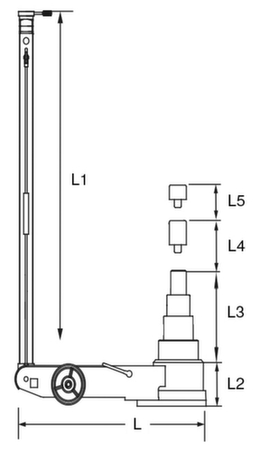 KS Tools Lufthydraulischer Wagenheber 40 t / 20 t Technische Zeichnung 1 L