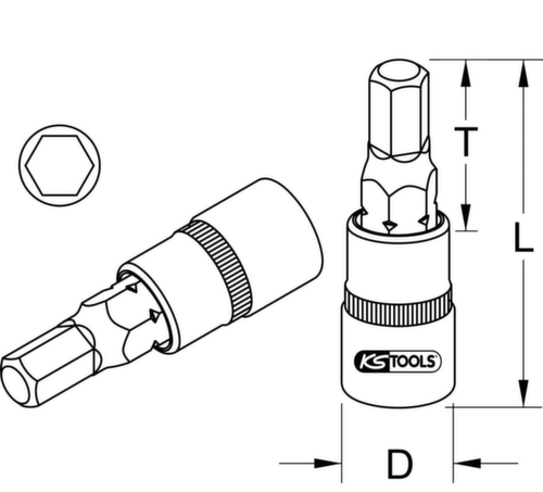 KS Tools 1/2" Bit-Stecknuss Innensechskant Technische Zeichnung 1 L