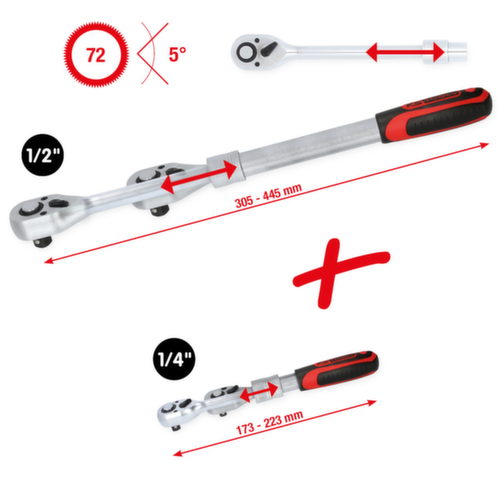 KS Tools 1/4" + 1/2" Teleskop-Umschaltknarren-Satz