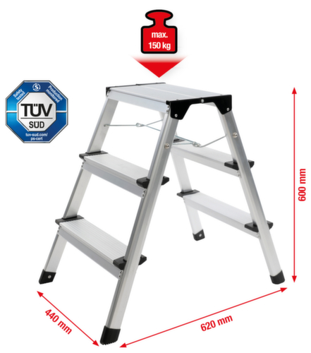 KS Tools Aluminium-Stufen-Stehleiter Standard 4 L