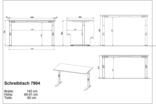 Höhenverstellbarer Schreibtisch GW-MAILAND 7904 Technische Zeichnung 1 L