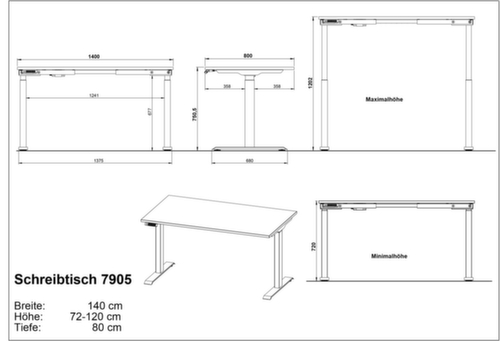 Elektrisch höhenverstellbarer Schreibtisch GW-MAILAND 7905 Technische Zeichnung 1 L