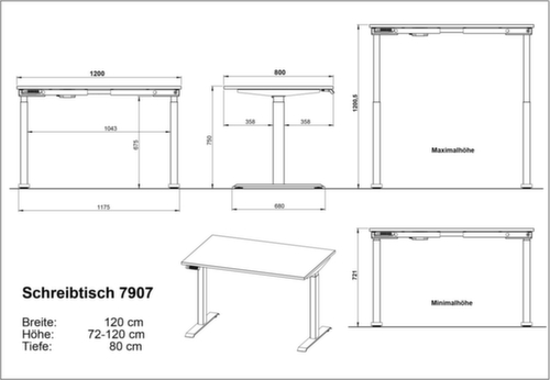 Elektrisch höhenverstellbarer Schreibtisch GW-MAILAND 7907 Technische Zeichnung 1 L