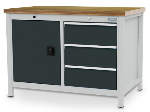 Bedrunka + Hirth Kastenwerkbank, 3 Schubladen, 1 Schrank, RAL7035 Lichtgrau/RAL7016 Anthrazitgrau Standard 1 L