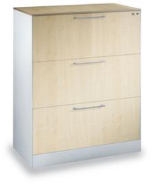 C+P Zweibahniger Hängeregistraturschrank Asisto, 3 Auszüge, weißaluminium/Ahorn