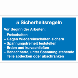 Hinweisschild SafetyMarking®, "5 Sicherheitsregeln"
