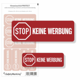 Hinweisschild SafetyMarking®, "Stop keine Werbung"