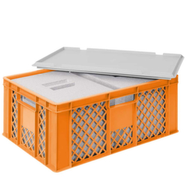 Euronorm-Stapelbehälter mit 2 Isolierboxen, orange, Inhalt 43 l, Auflagedeckel für Isolierbox