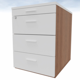Quadrifoglio Rollcontainer T45 mit Materialauszug, 3 Schublade(n), Nussbaum/weiß