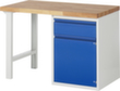 RAU Werkbank Basic mit Unterbauten, 1 Schublade, 1 Schrank, RAL7035 Lichtgrau/RAL5010 Enzianblau