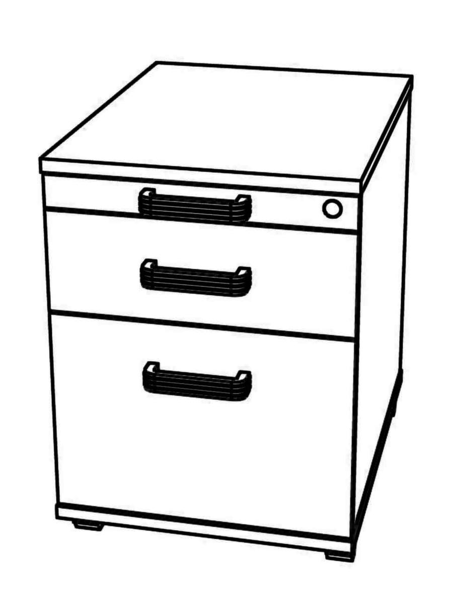 Rollcontainer Terra Nova mit HR-Auszug, 1 Schublade(n), weiß/weiß Technische Zeichnung 1 ZOOM