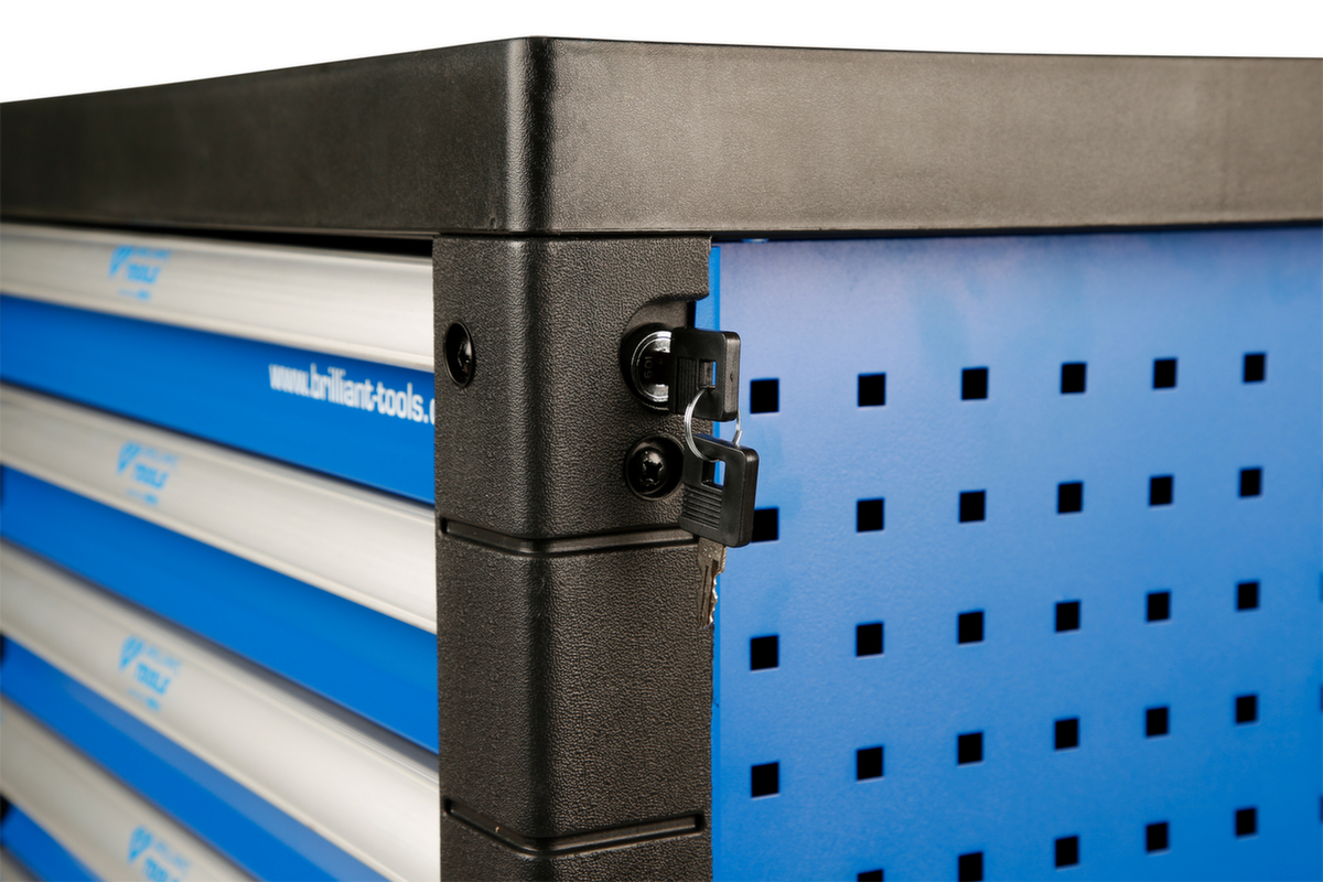 Brilliant Tools BLAU/SILBER Werkstattwagen mit 7 Schubladen und 207 Premium-Werkzeugen Detail 3 ZOOM
