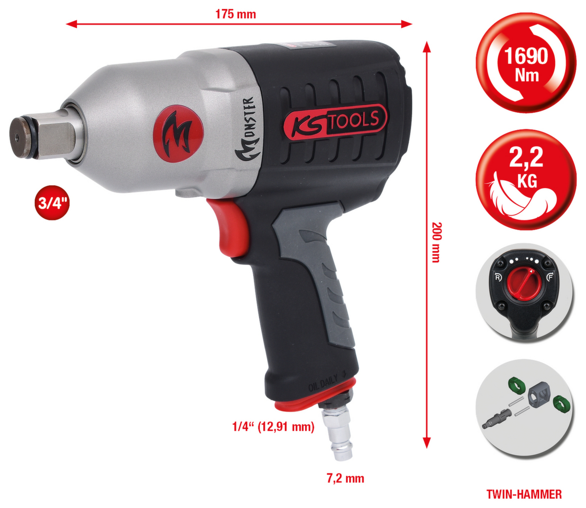 KS Tools 3/4" MONSTER Hochleistungs-Druckluft-Schlagschrauber Standard 2 ZOOM