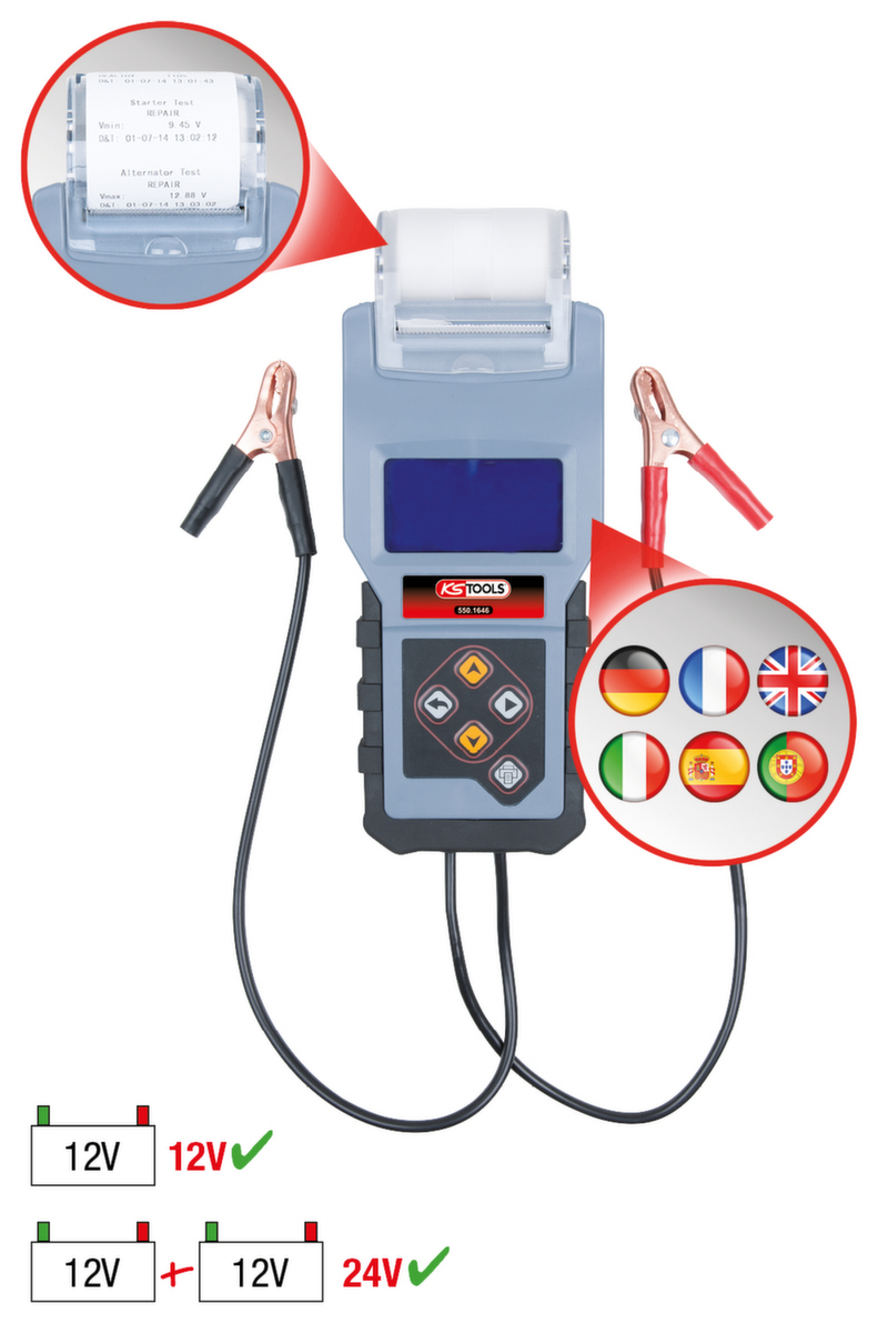 KS Tools 12V Digital-Batterie- und Ladesystemtester mit integriertem Drucker Standard 2 ZOOM