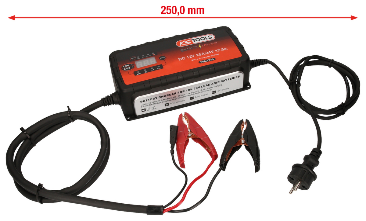 KS Tools 12V + 24V SMARTcharger Hochfrequenz-Batterieladegerät 25A/12,5A Standard 2 ZOOM