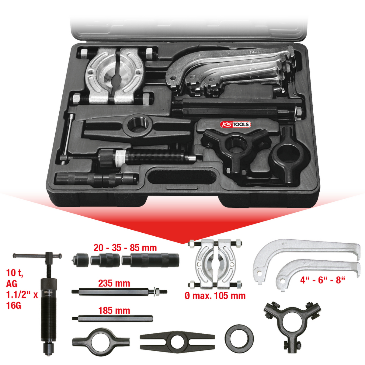 KS Tools Hydraulischer Abziehersatz 2-armig und 3-armig Standard 2 ZOOM