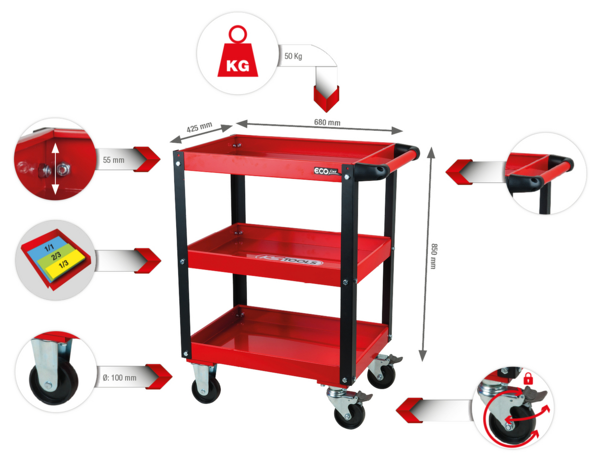 KS Tools ECOline Werkstatt-Servicewagen Standard 2 ZOOM