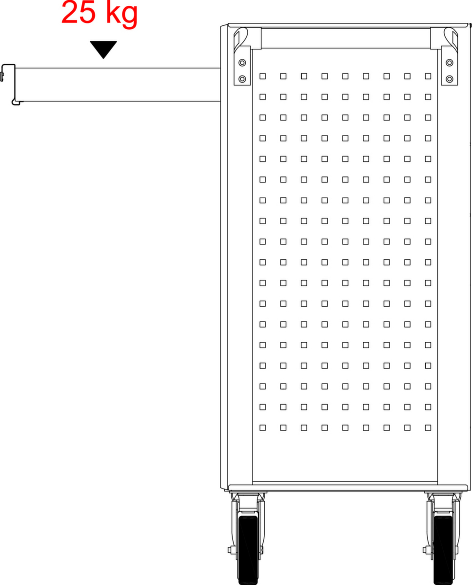 KS Tools ECOline SCHWARZ/ROT Werkstattwagen mit 7 Schubladen und 515 Premium-Werkzeugen Technische Zeichnung 2 ZOOM