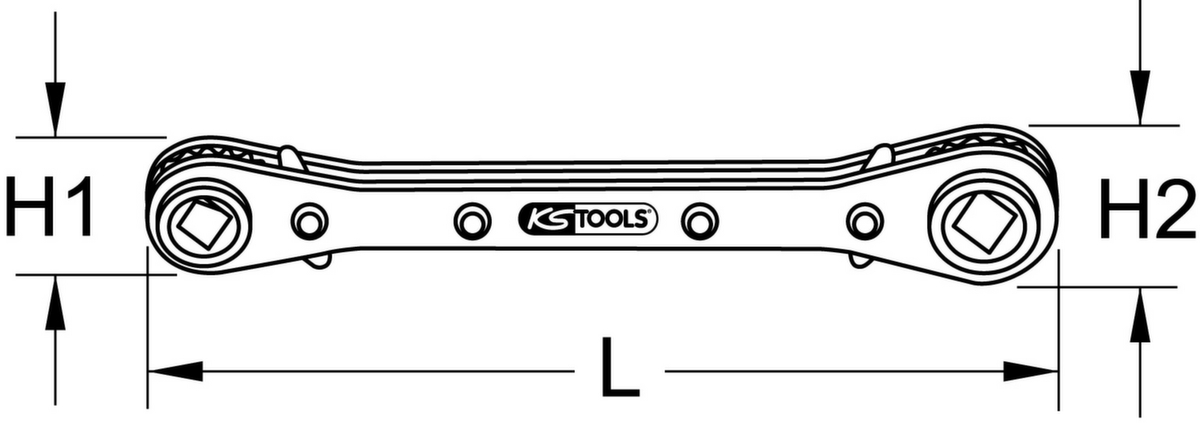 KS Tools 4 in 1 Kälte-Klima-Ratschenschlüssel Technische Zeichnung 1 ZOOM