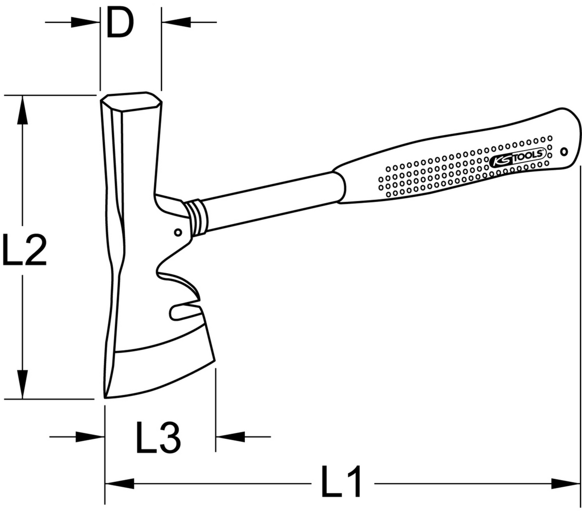 KS Tools Gipserbeil mit Fiberglasstiel Technische Zeichnung 1 ZOOM