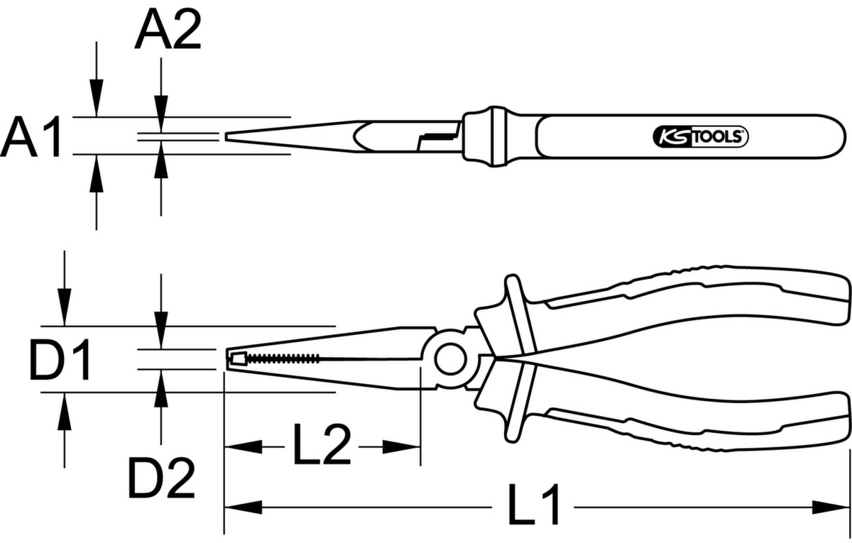 KS Tools Hutkappenzange Technische Zeichnung 1 ZOOM