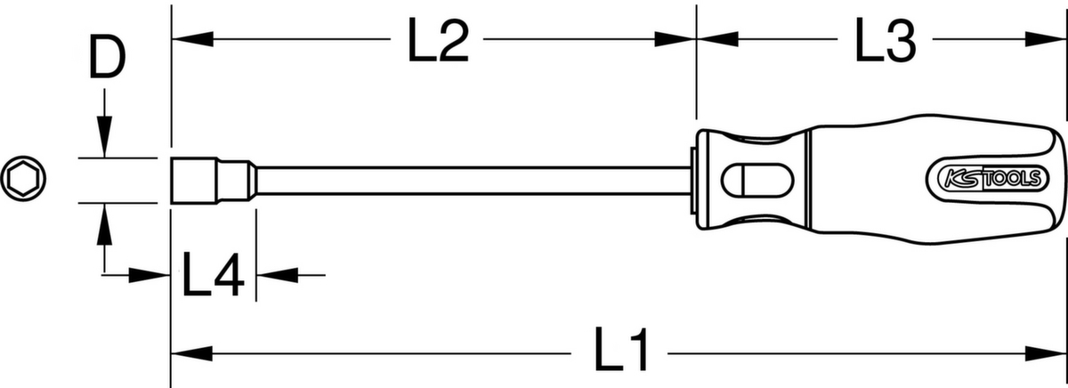 KS Tools ERGOTORQUEplus Stecknuss-Schraubendreher Technische Zeichnung 1 ZOOM