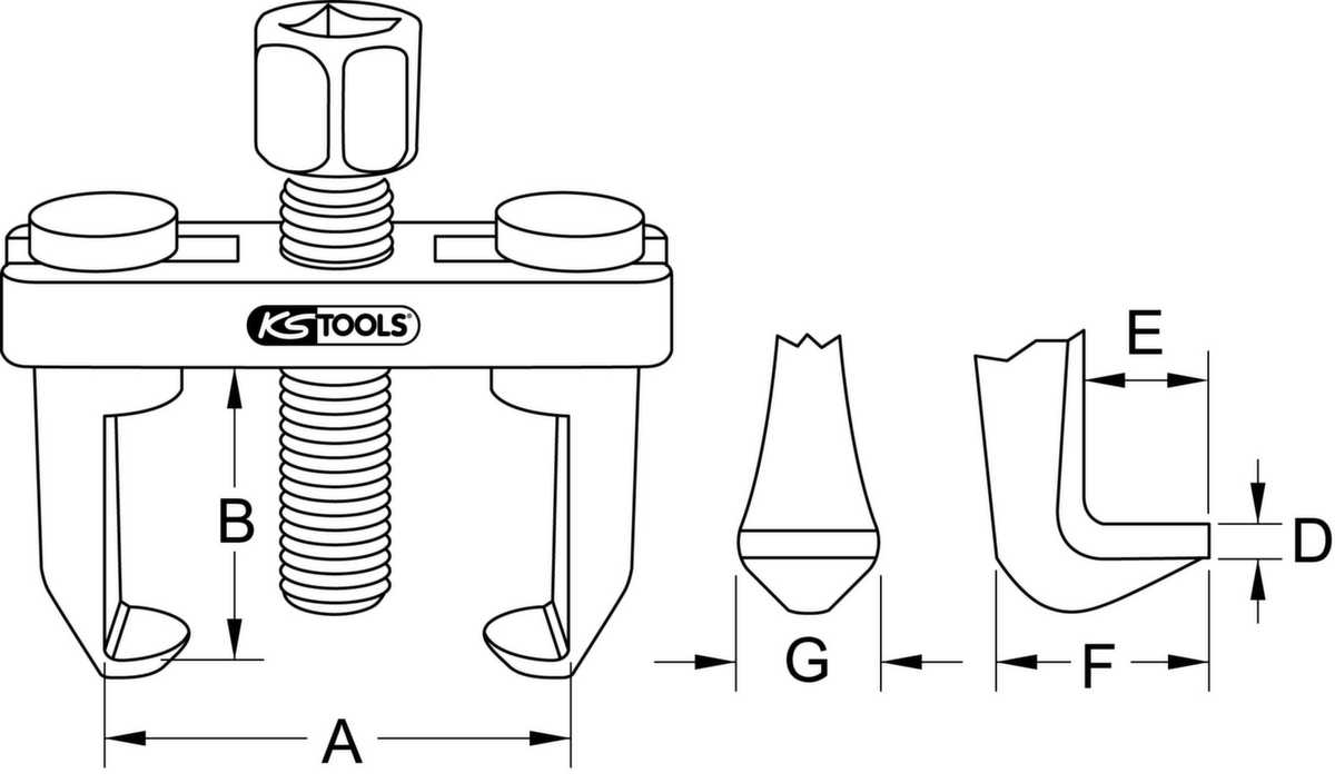 KS Tools Universal Scheibenwischarm-Abzieher 2-armig Technische Zeichnung 1 ZOOM