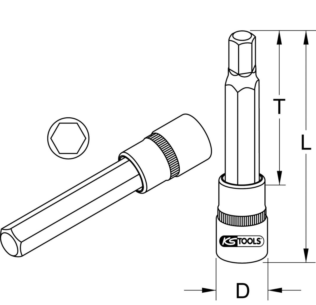 KS Tools 1/2" Bit-Stecknuss Innensechskant Technische Zeichnung 1 ZOOM