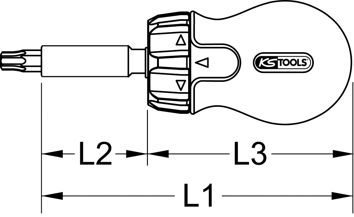 KS Tools 1/4" 6 in 1 Mini-Ratschen-Schraubendreher Technische Zeichnung 1 ZOOM