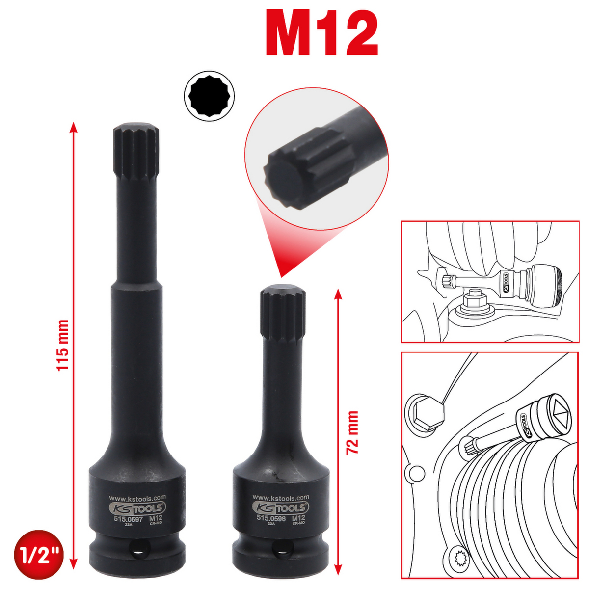 KS Tools 1/2" Spezial-Kraft-Bit-Stecknuss-Satz Vielzahn Standard 2 ZOOM